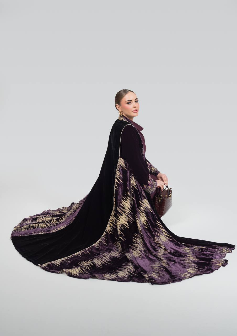 Velvet abaya with hand-beading.C:6838