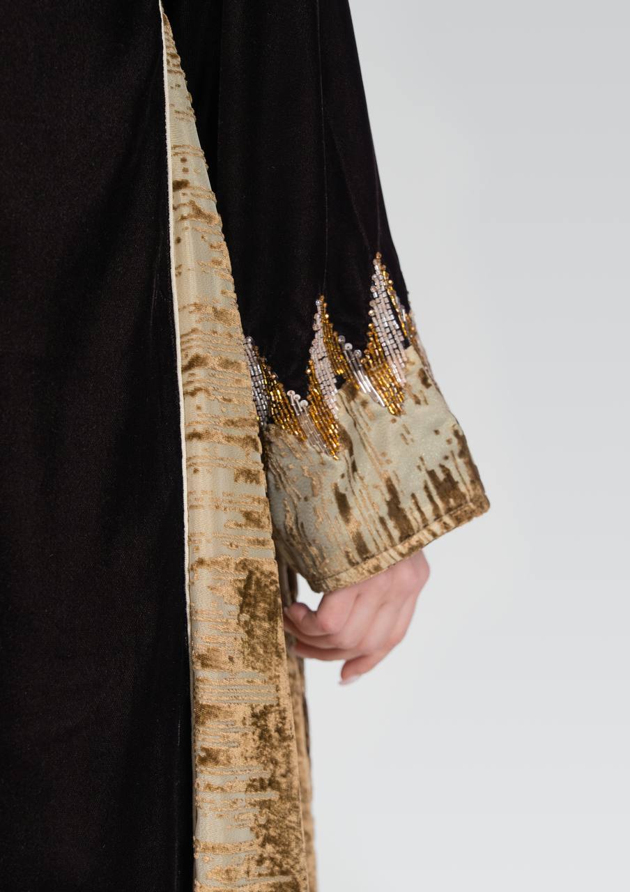 Velvet abaya with hand-beading.C:6838 Brown
