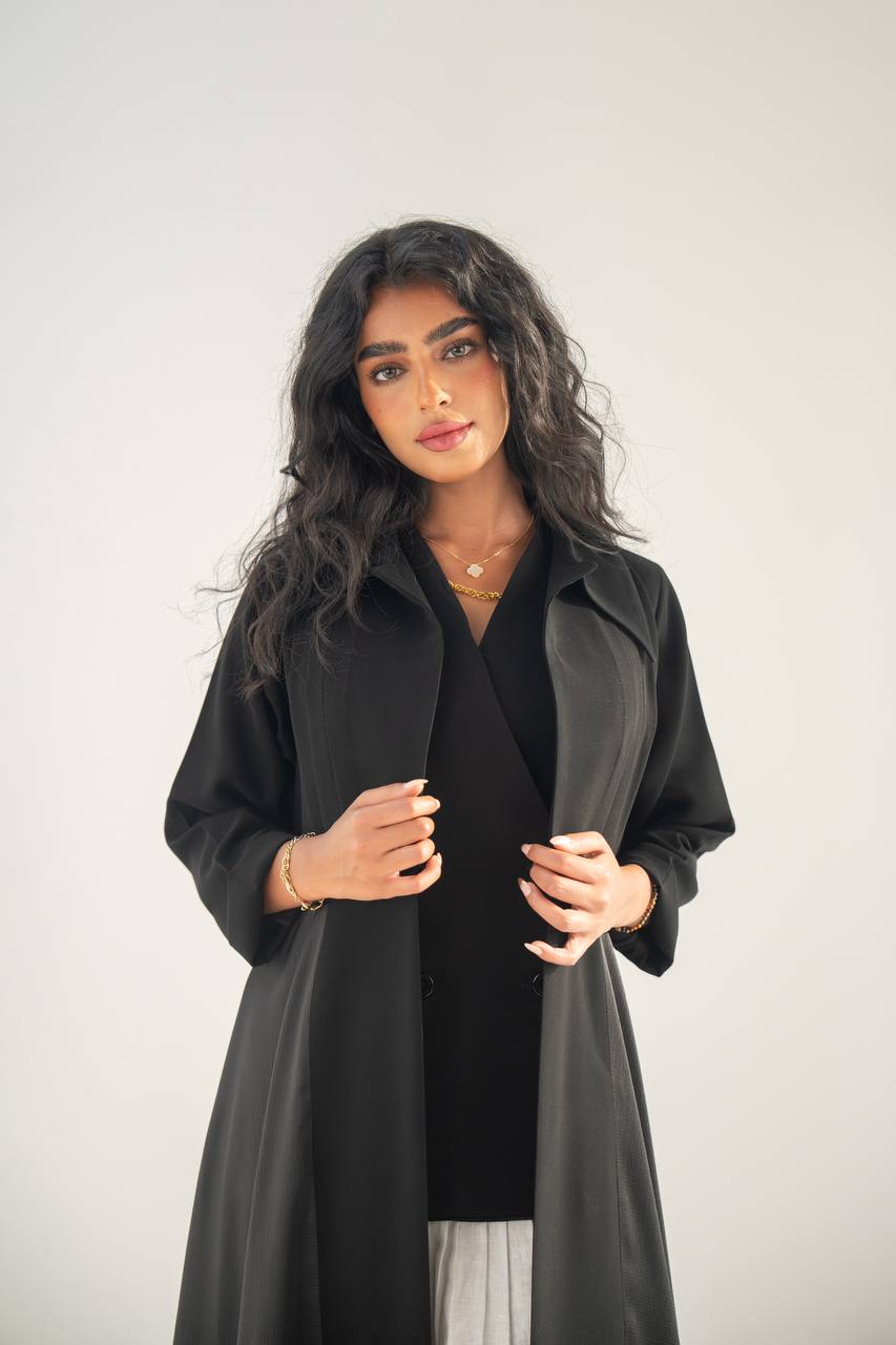 Black crepe abaya with silk crepe C:6653