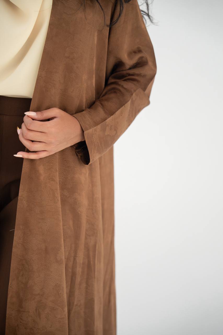 Honey-colored crepe jacquard abaya C:6645 Brown