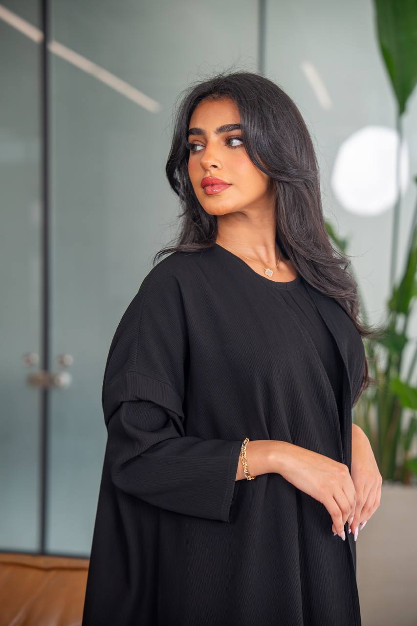 Free size abaya, black crepe fabric C:6628 (Free size)