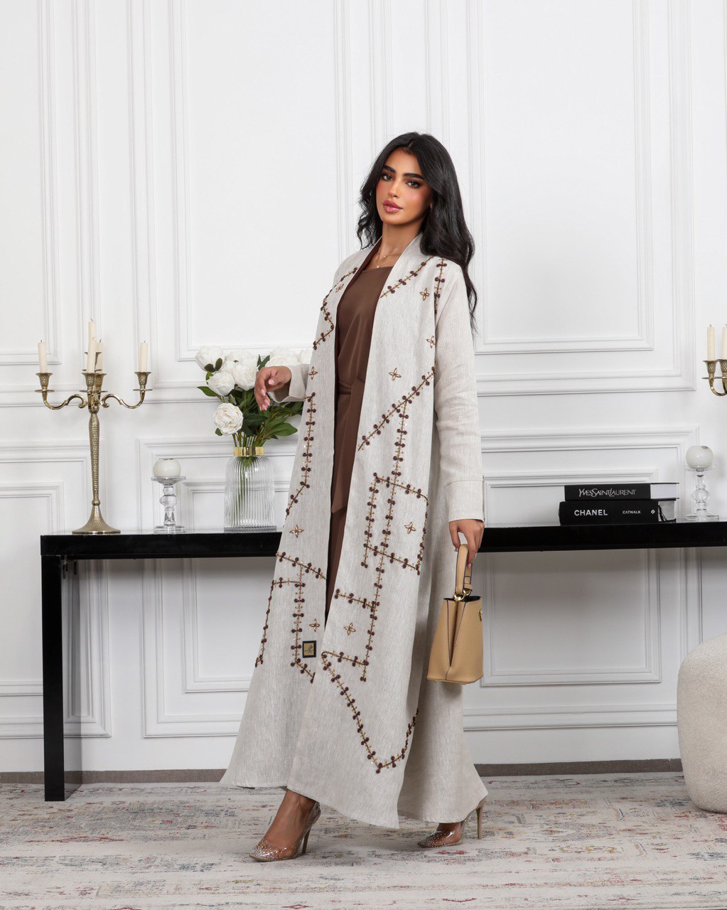 ABAYA BEAGE LINEN WITH PEARL C:6488 BREAGE