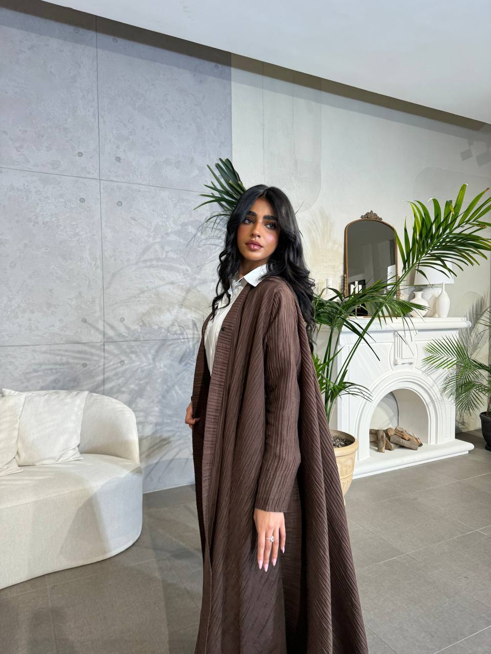 Abaya Crepe Brown C:6505 Brown (Free size)
