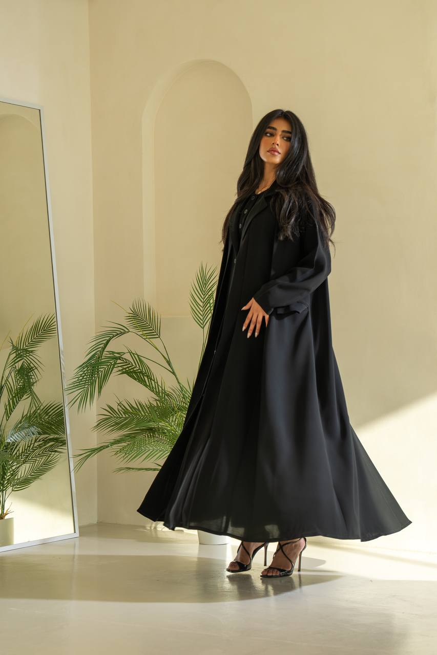 عباية كريب باللون الأسود C:6545 أسود