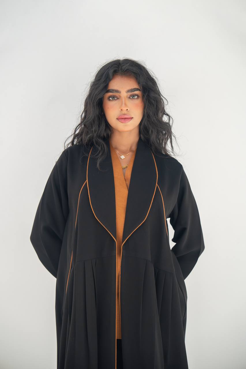 Black crepe blazer abaya C:6633 Black