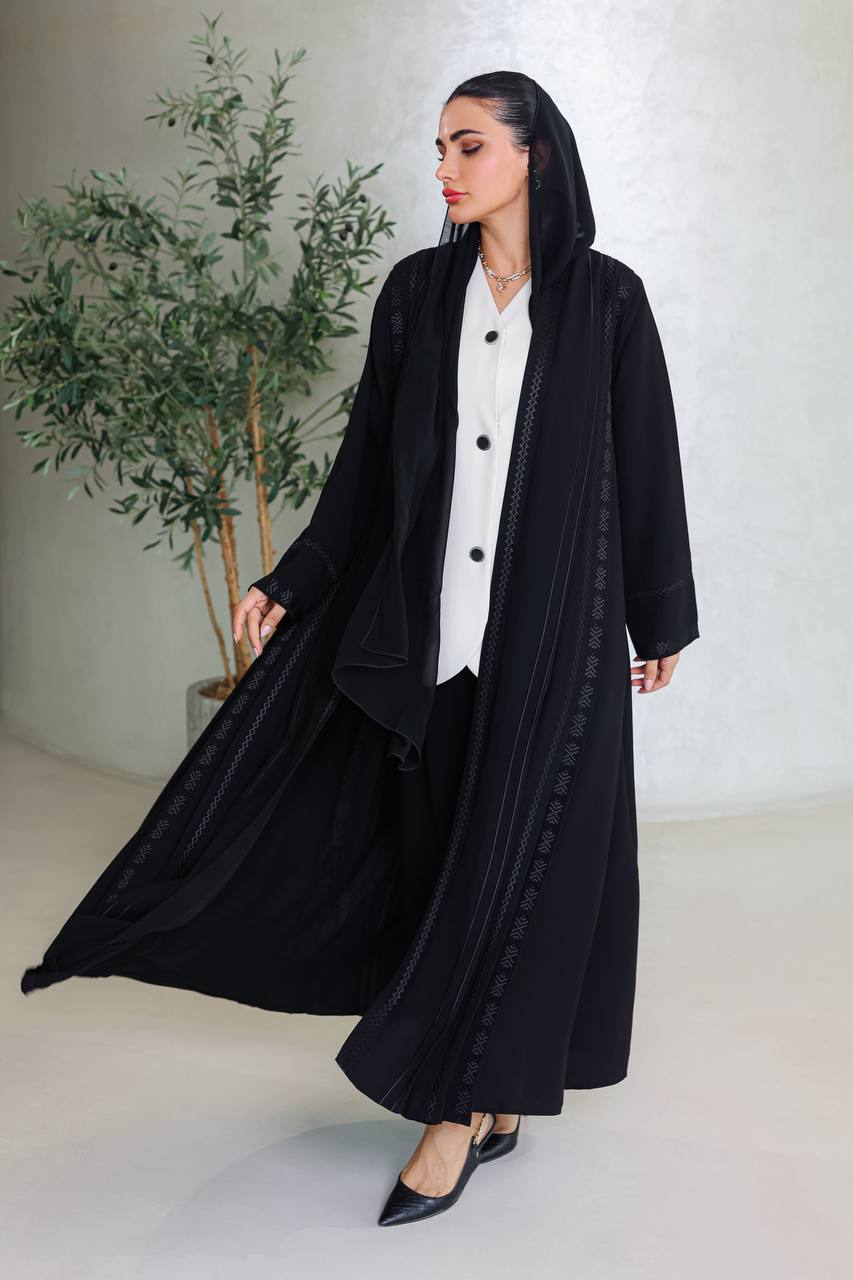 Black crepe abaya with embroidery C:6671