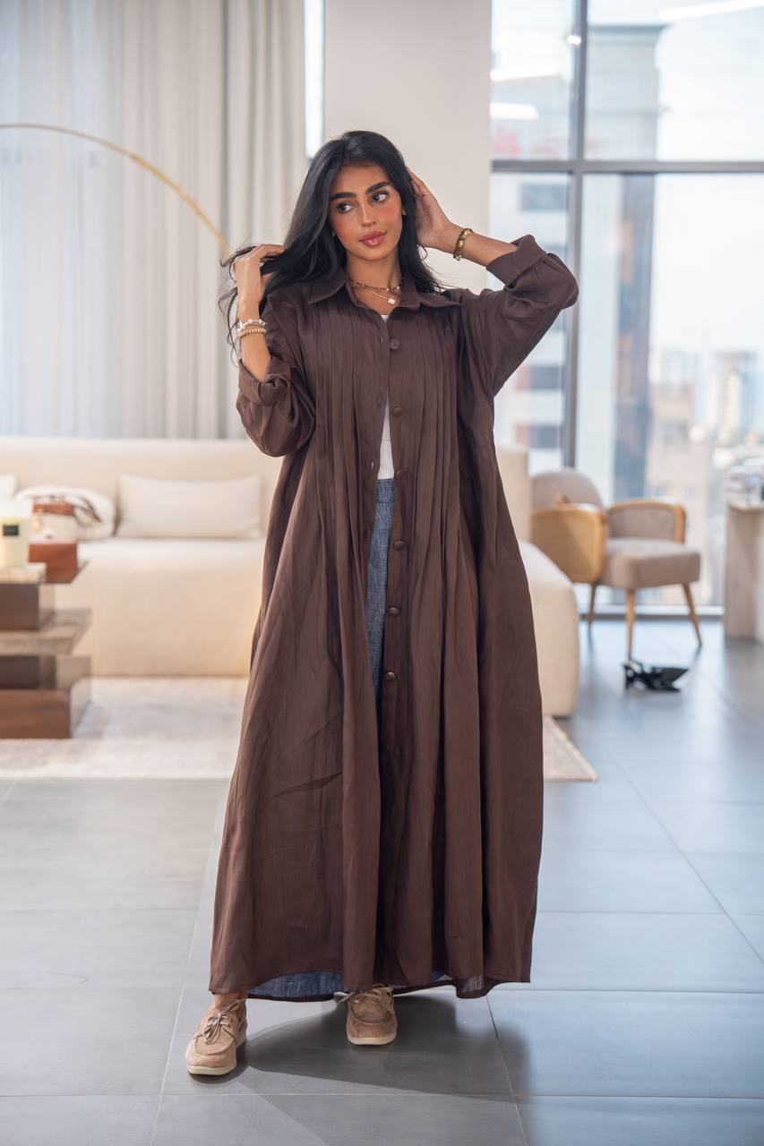 Free size brown linen abaya C:6663 Brown