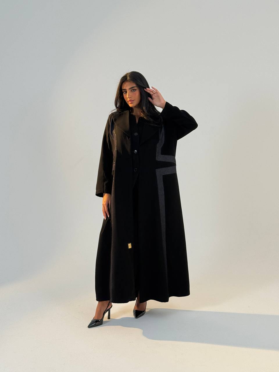 Crepe abaya with jeans, black. C:6694