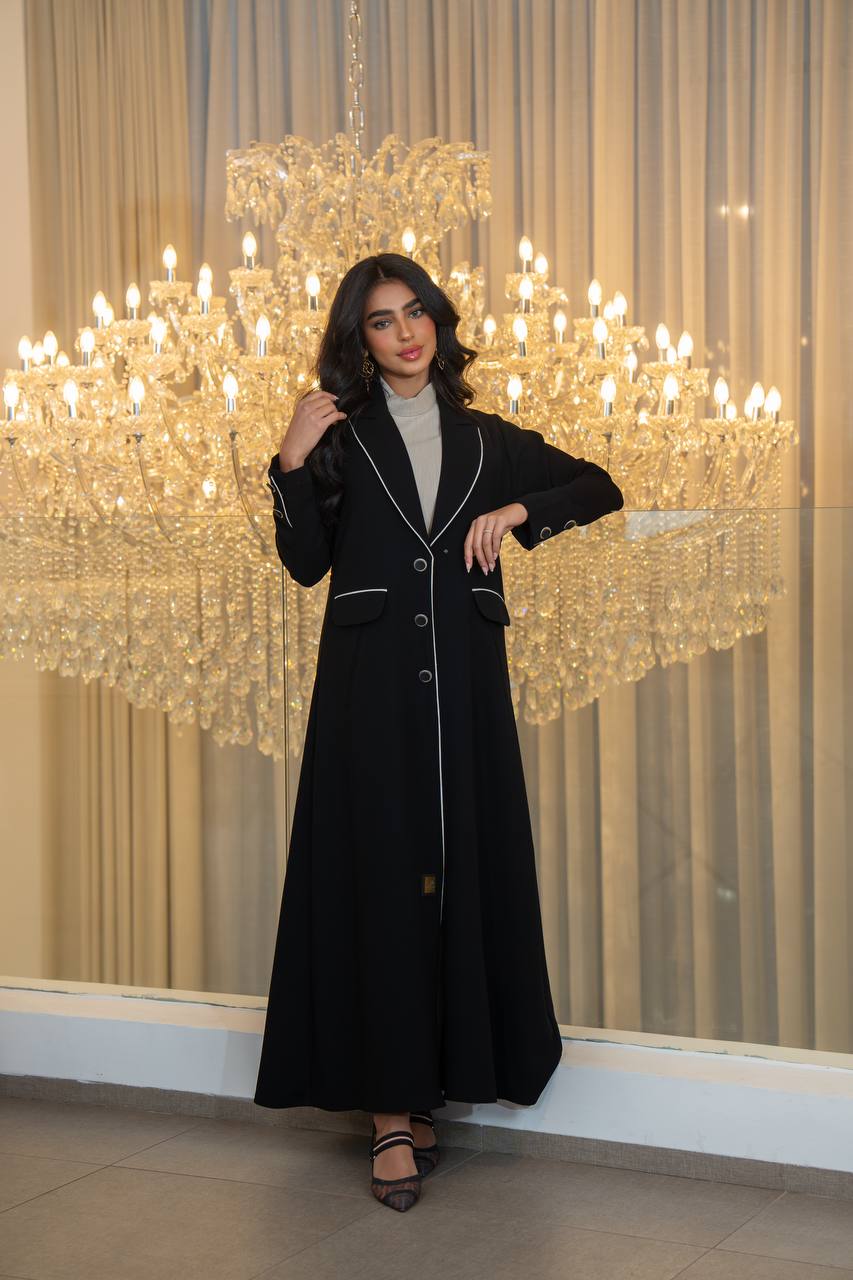 Black crepe blazer abaya. C:6707