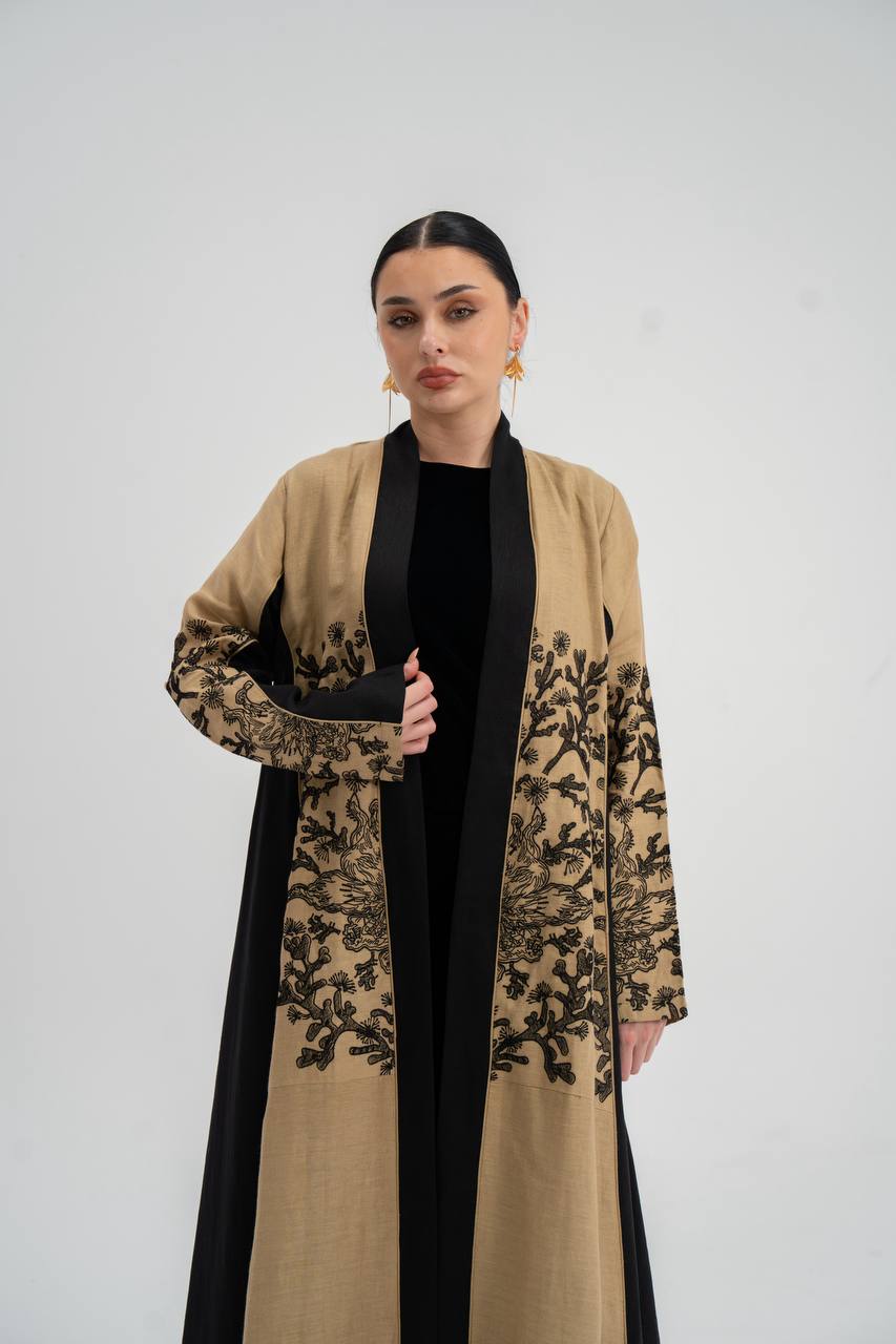Linen abaya with embroidery. C:6749
