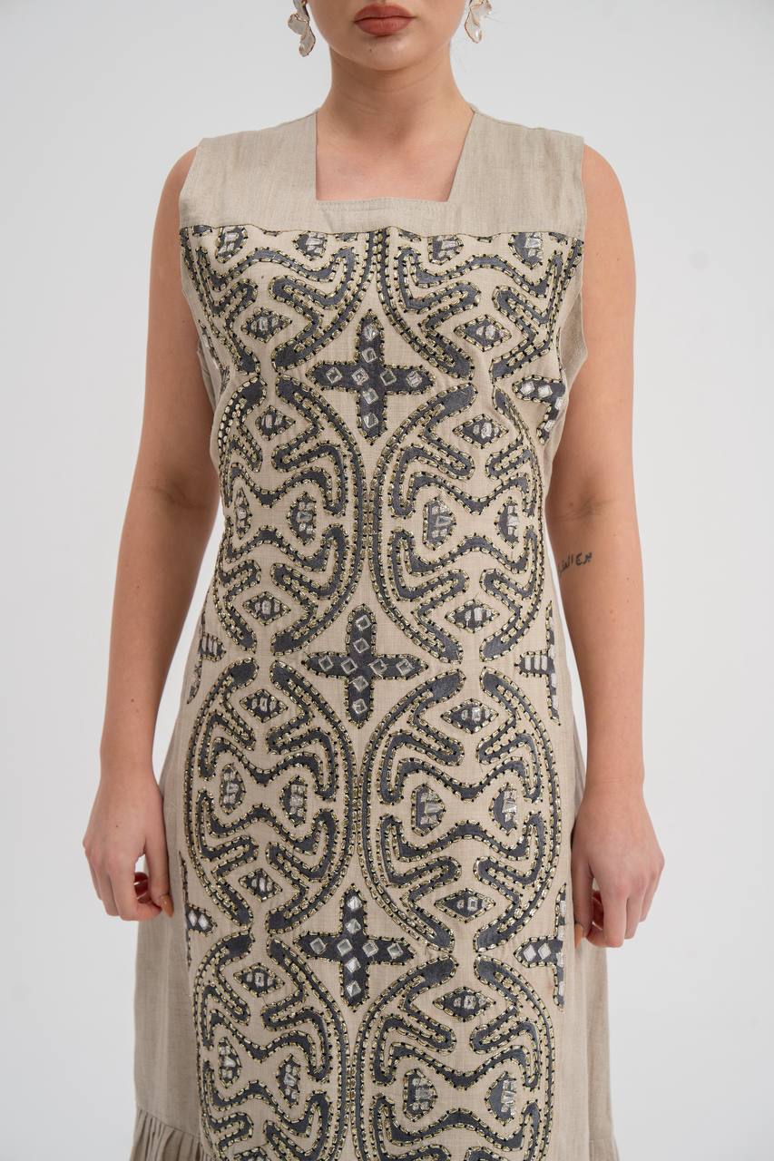 Abaya and dress set, linen with embroidery. C:6741