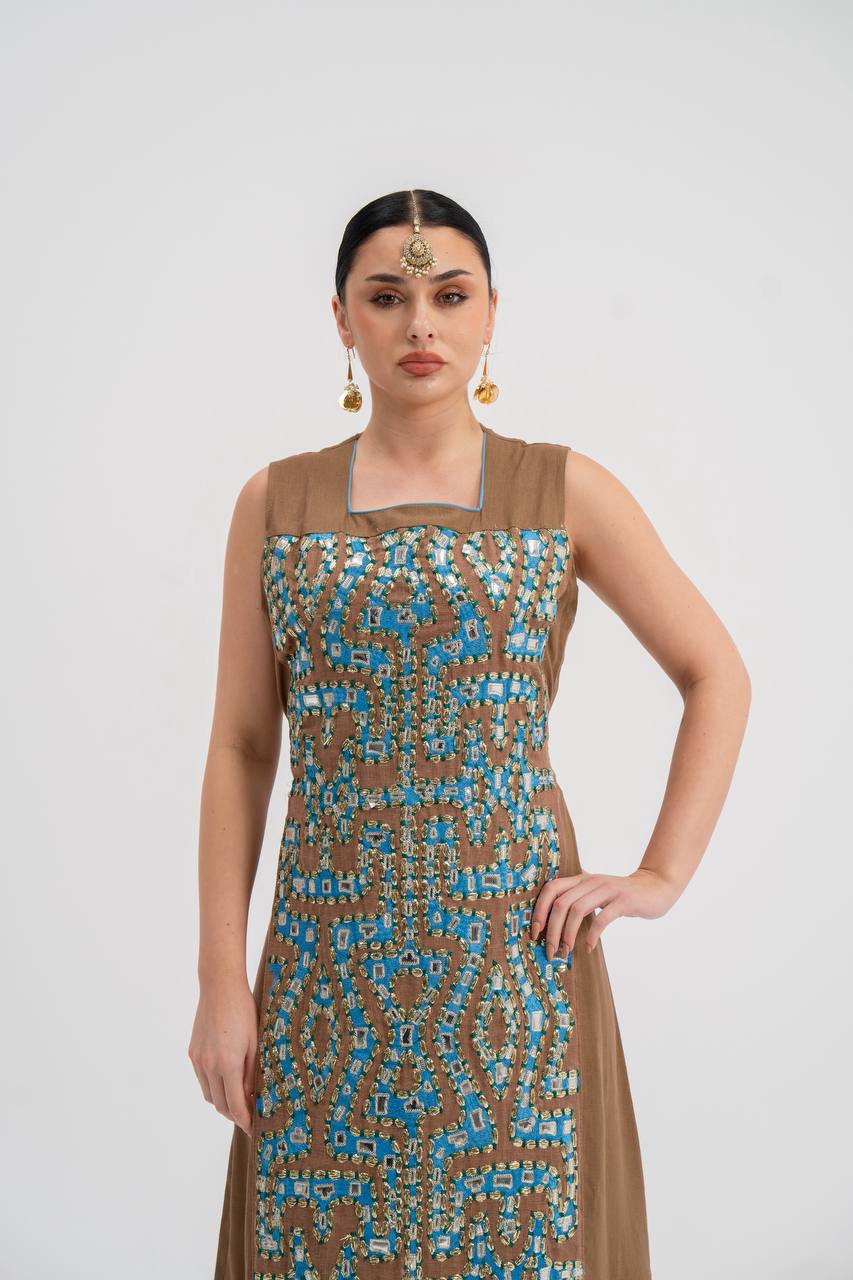 Abaya and dress set, linen with embroidery. C:6743