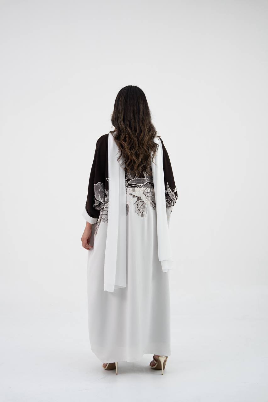 A crepe bisht abaya with embroidery.C:6767