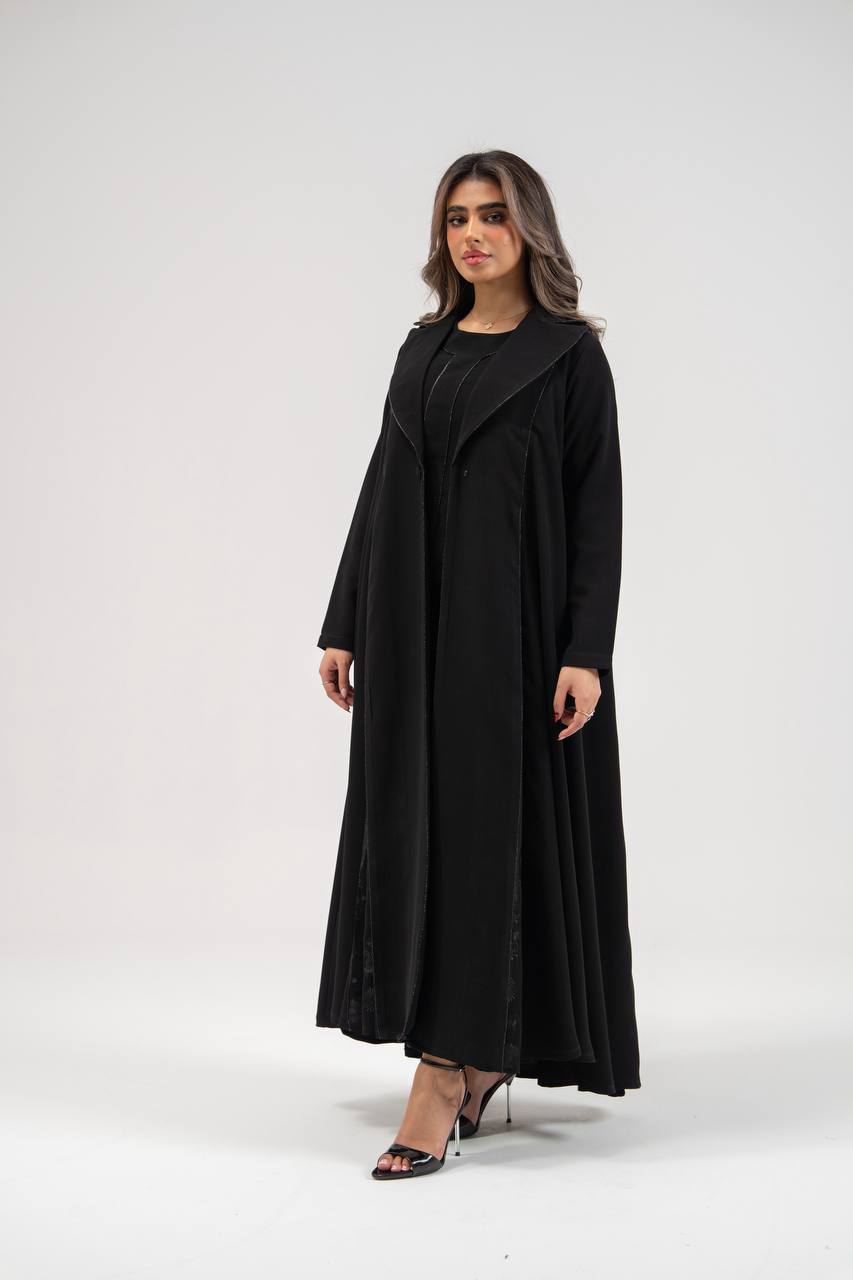 Black crepe abaya with embroidery. C:6770 BLACK