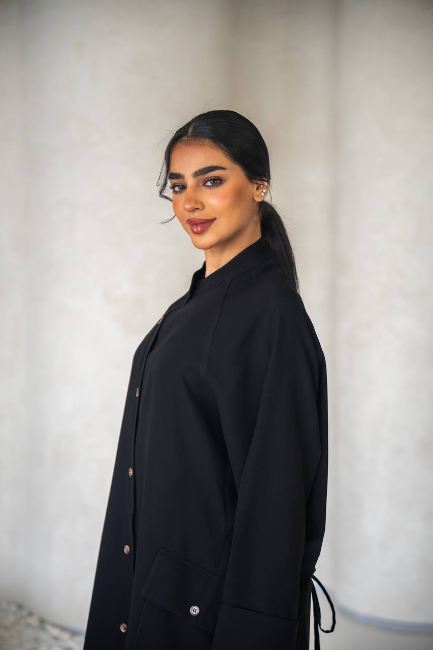 Free size abaya, black crepe fabric C:6639 (Free size)