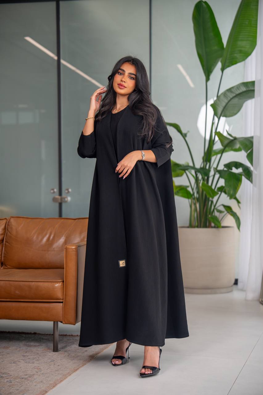 Free size abaya, black crepe fabric C:6628 (Free size)