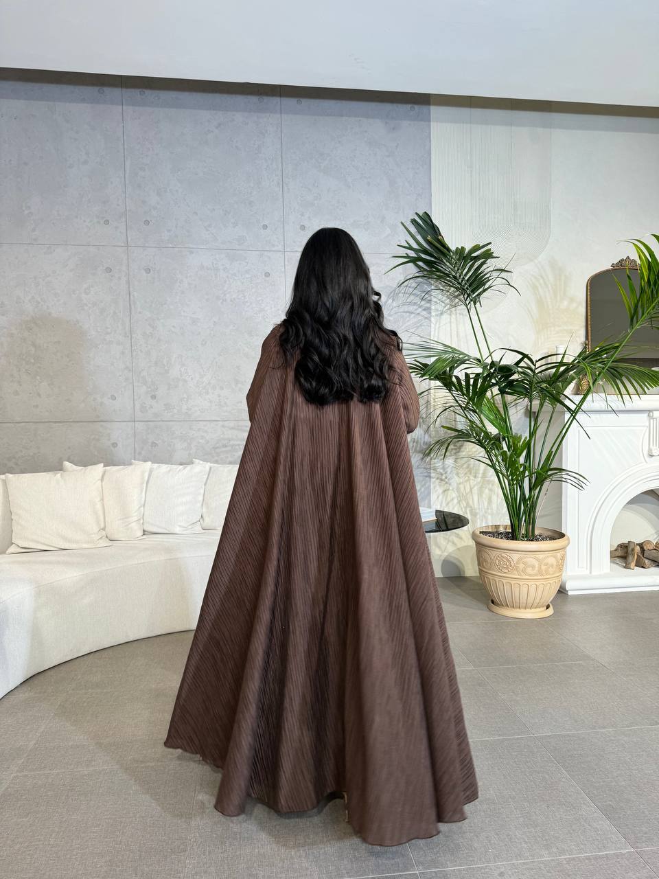 Abaya Crepe Brown C:6505 Brown (Free size)