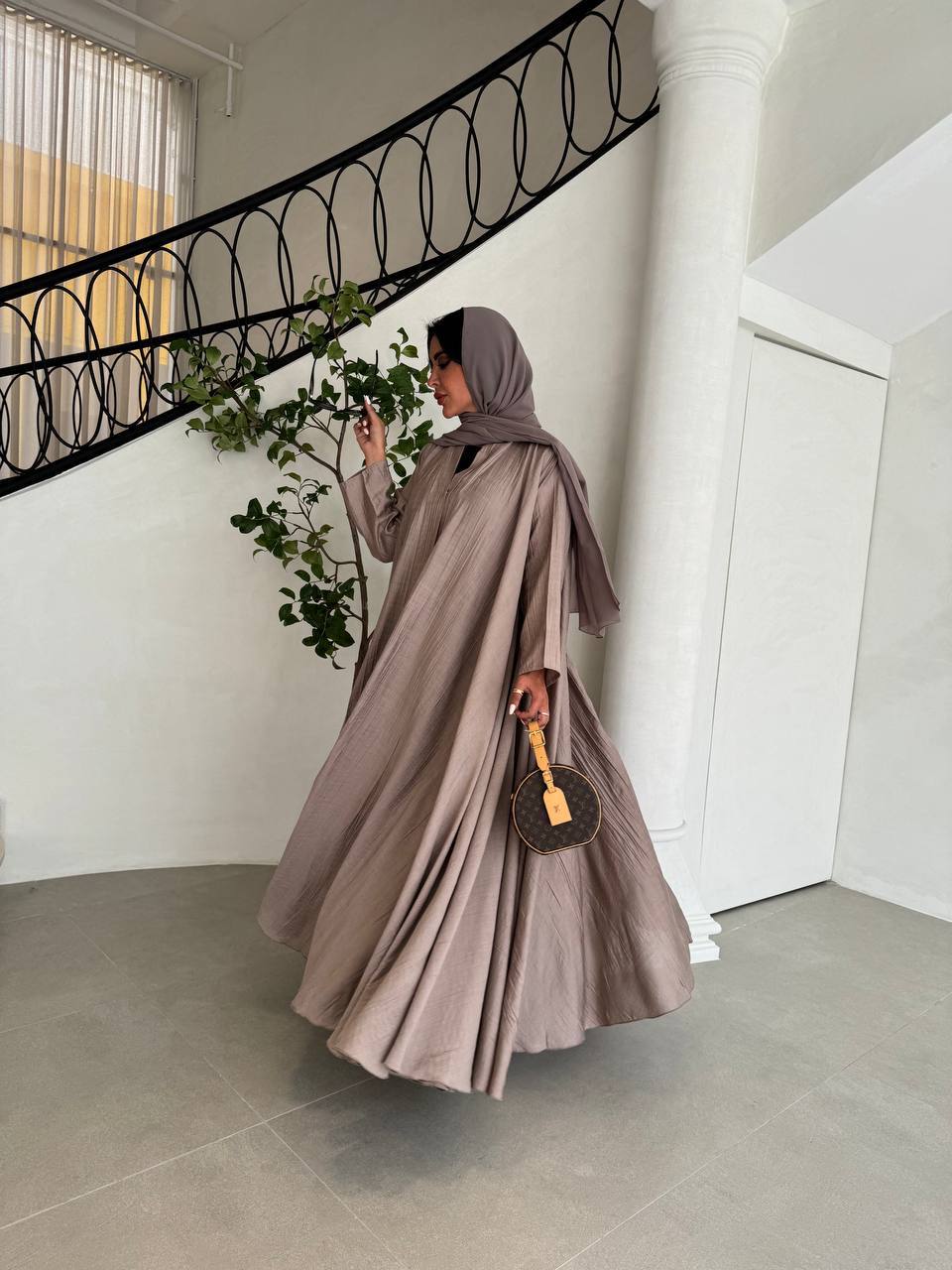 Beige Crepe Abaya C:6528 Beige (Free size)