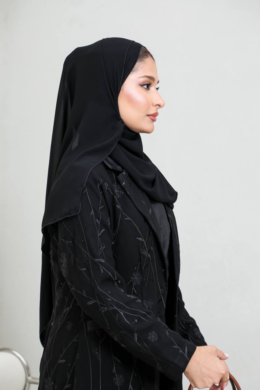 Black crepe blazer abaya with embroidery C:6658