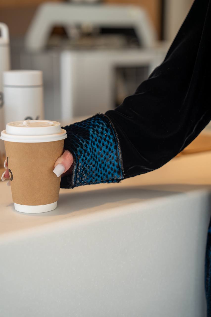 Black and turquoise velvet abaya. C:6701