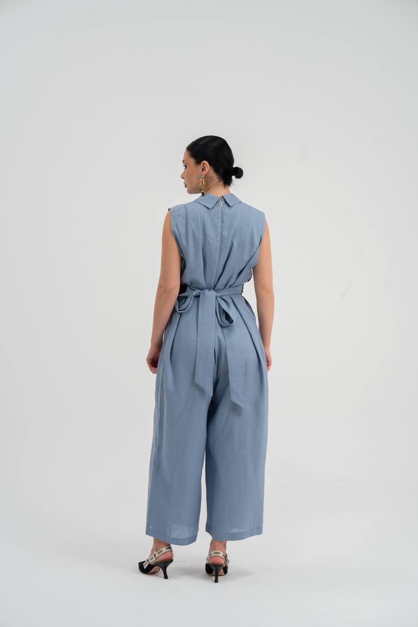 Grey Linen Jumpsuit. C:228 Gray