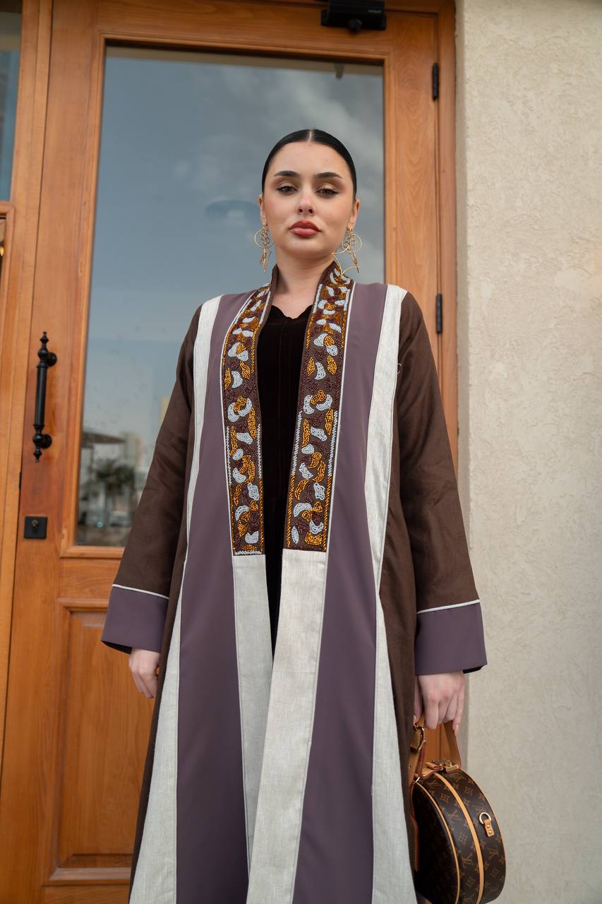 Linen abaya with embroidery. C:6747