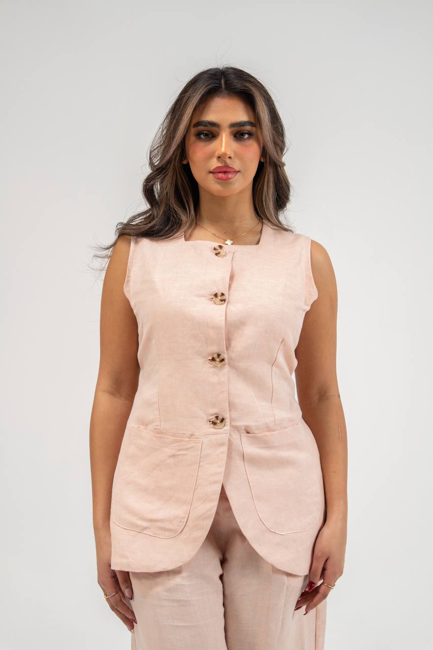 Vest and pants set, light pink linen.C:230