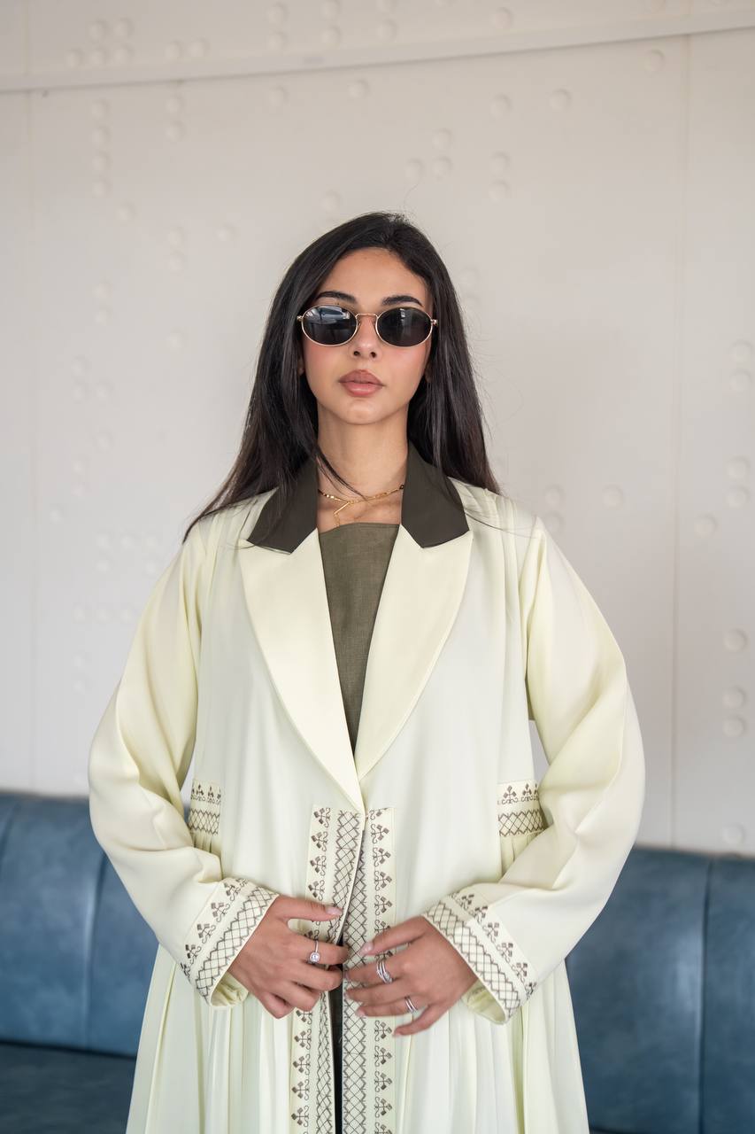 Yellow crepe blazer abaya. C:6778