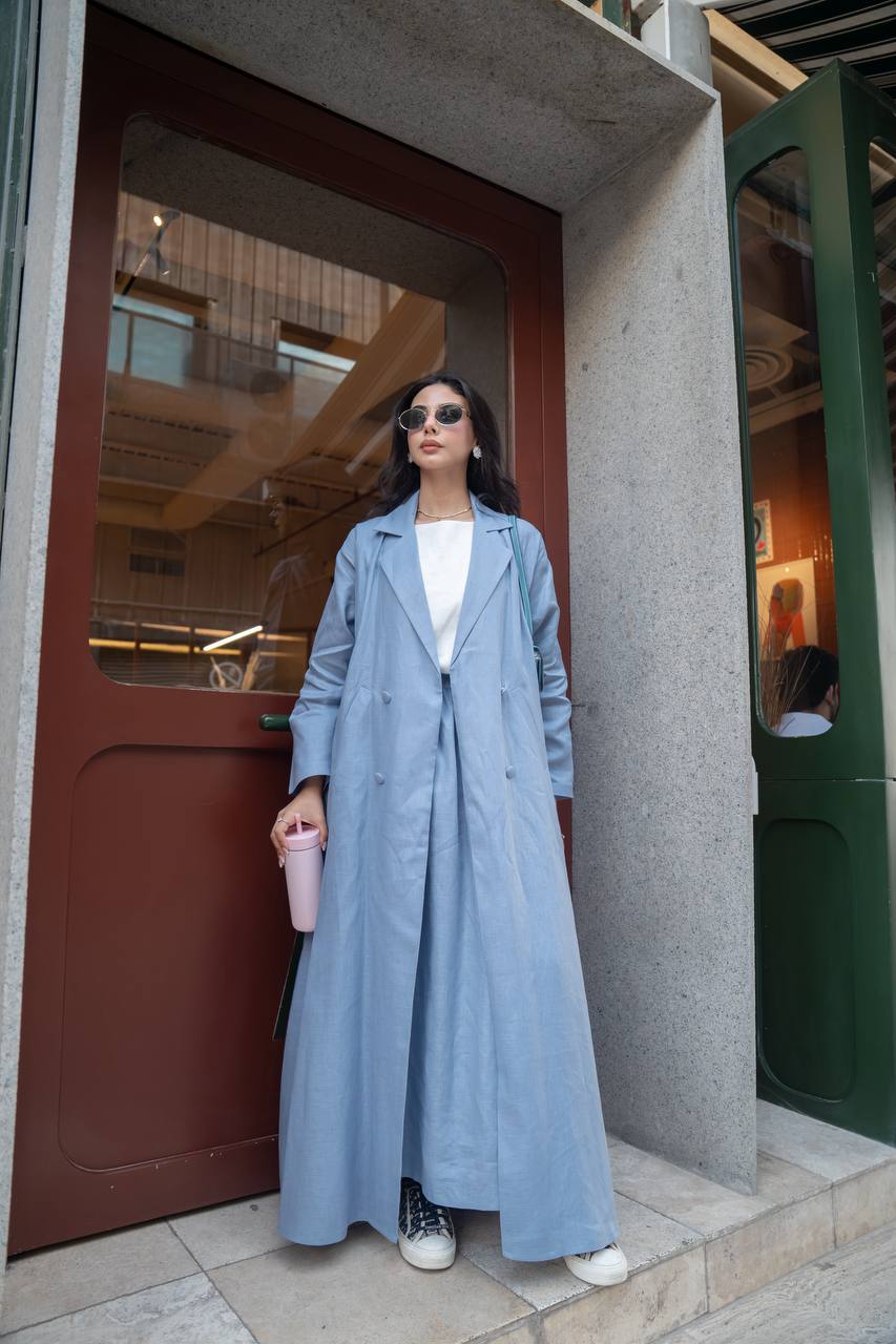Linen abaya in blue. C:6779 Sky blue