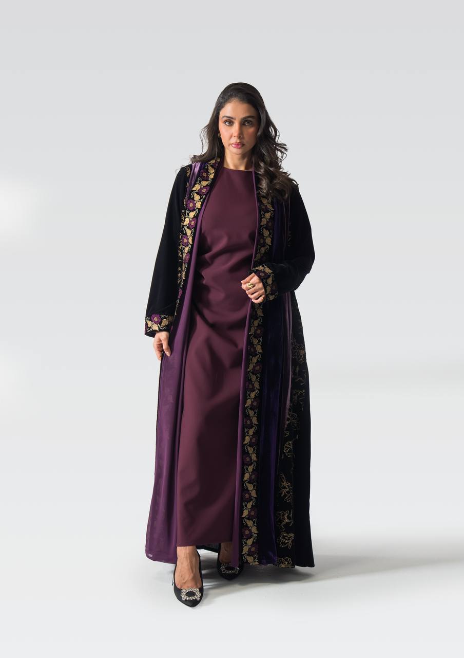 Velvet abaya with embroidery.C:6834