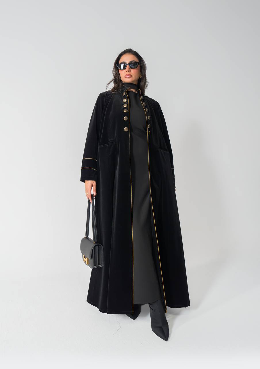 Black velvet abaya.C:6836 Black