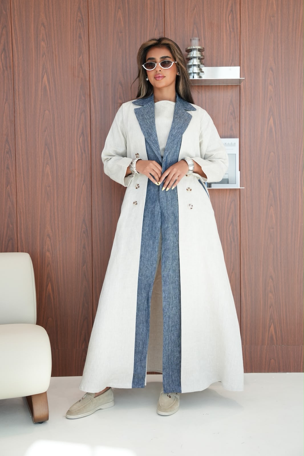Beige linen blazer abaya.C:6813