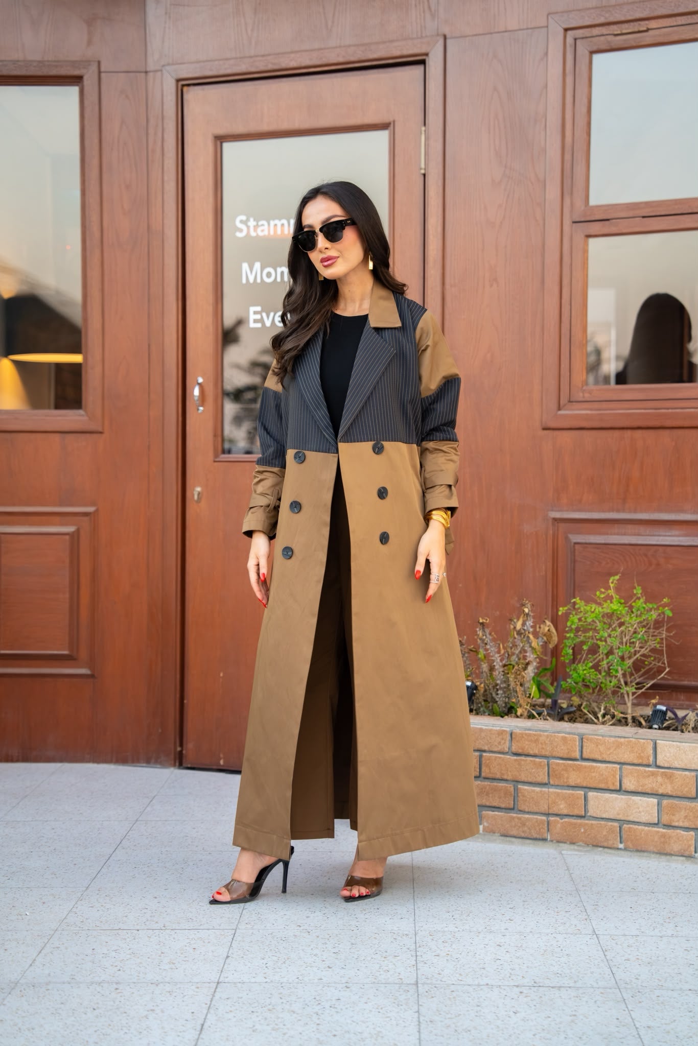 Camel-colored trench coat.C:6817