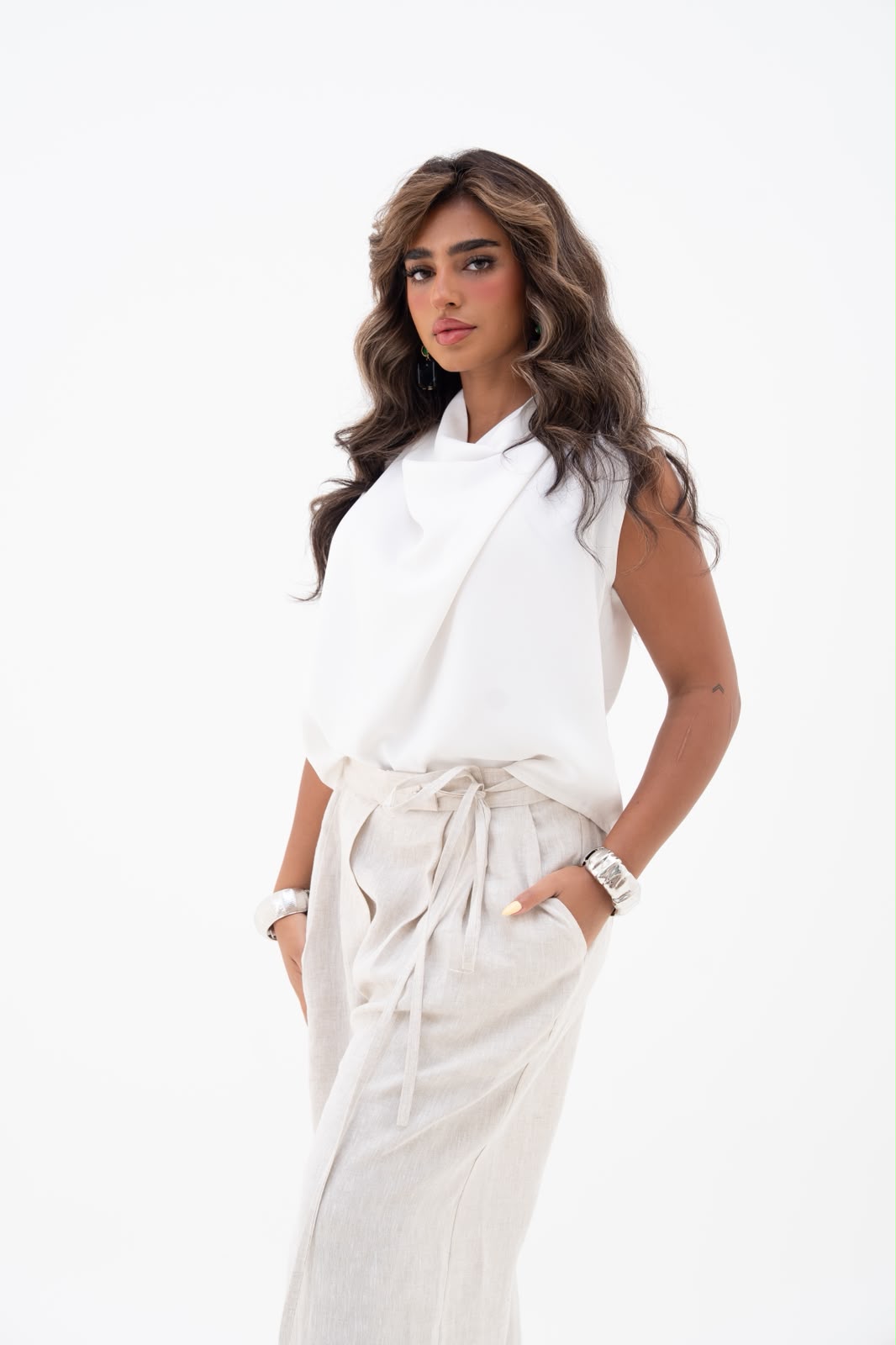 Blouse and pants set, linen. C:245
