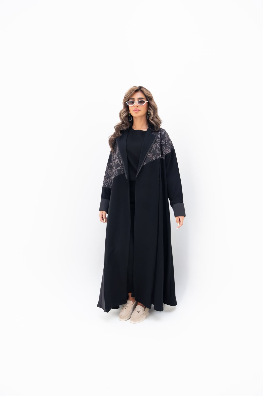 Black crepe abaya with embroidery.C:6793