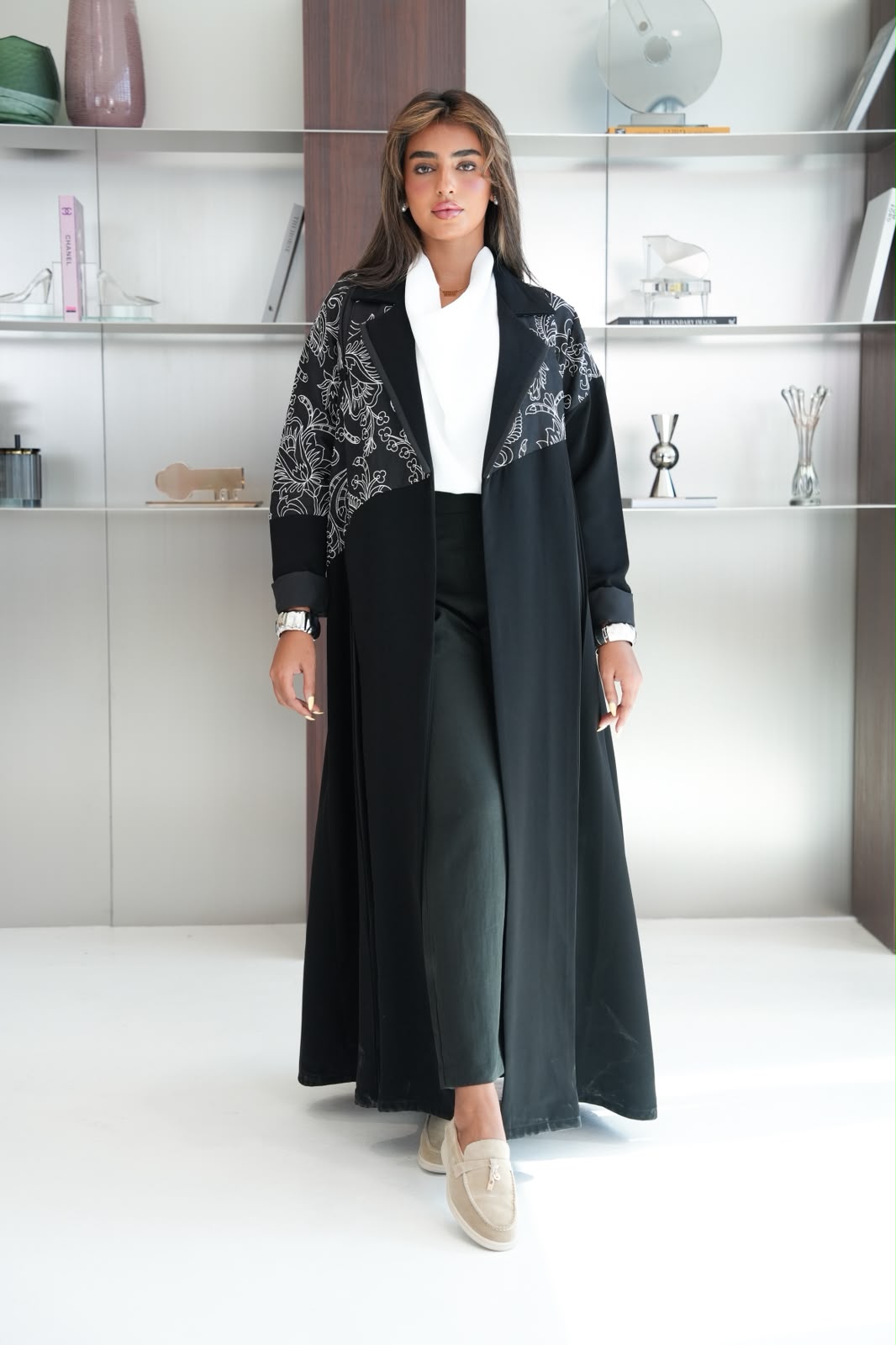 Black crepe abaya with embroidery.C:6793