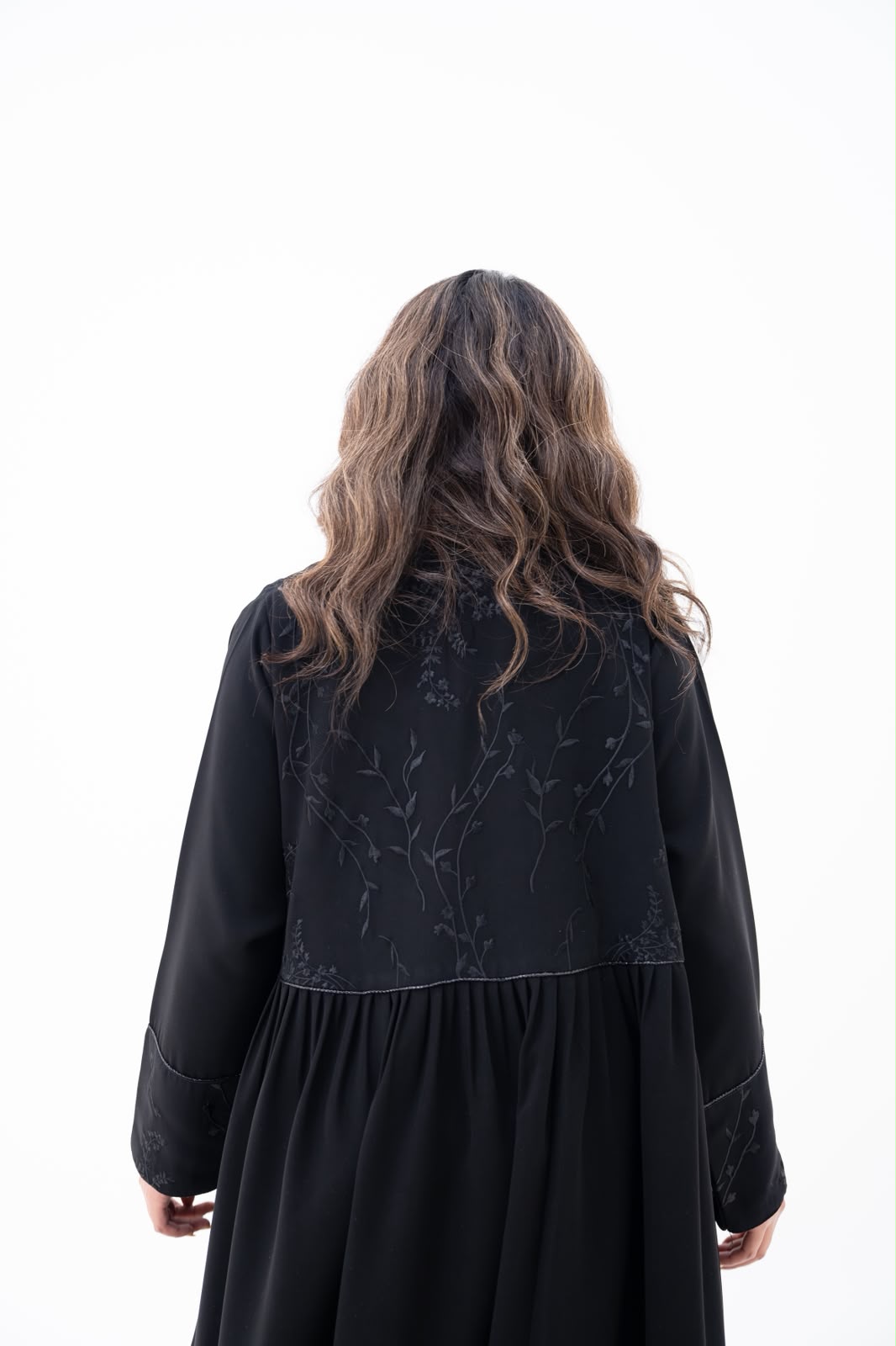 Black crepe abaya with embroidery. C:6786