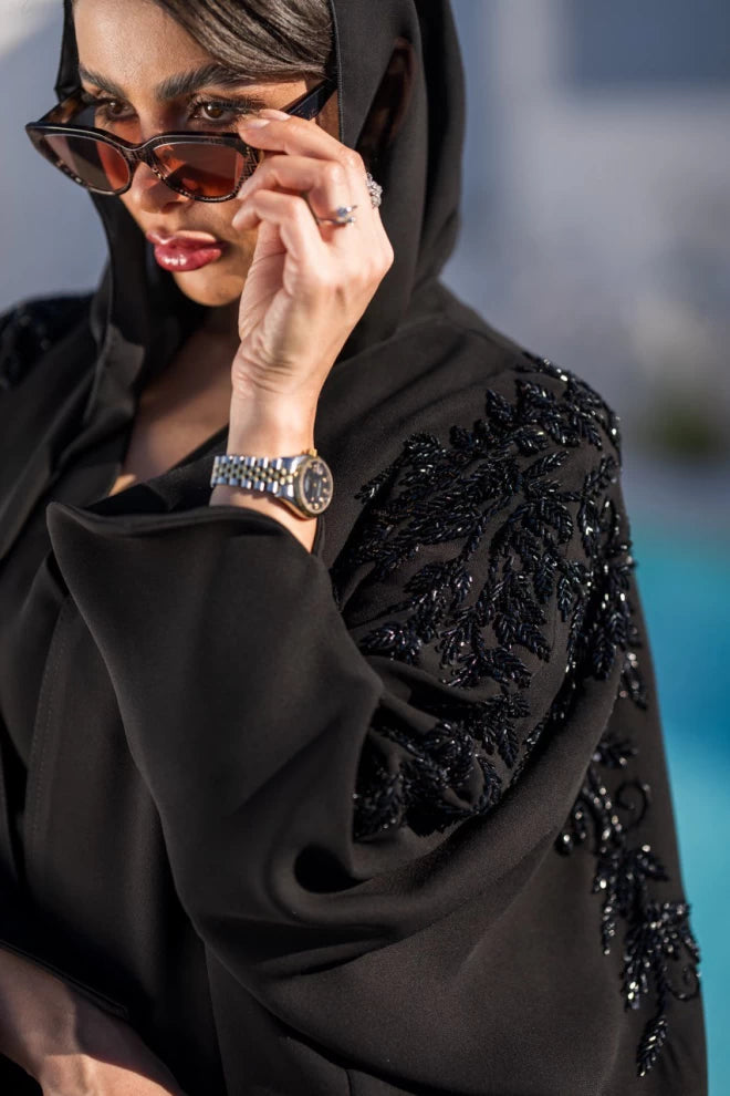 ABAYA BESHT CREPE WITH HANDMADE BEAT C:6224