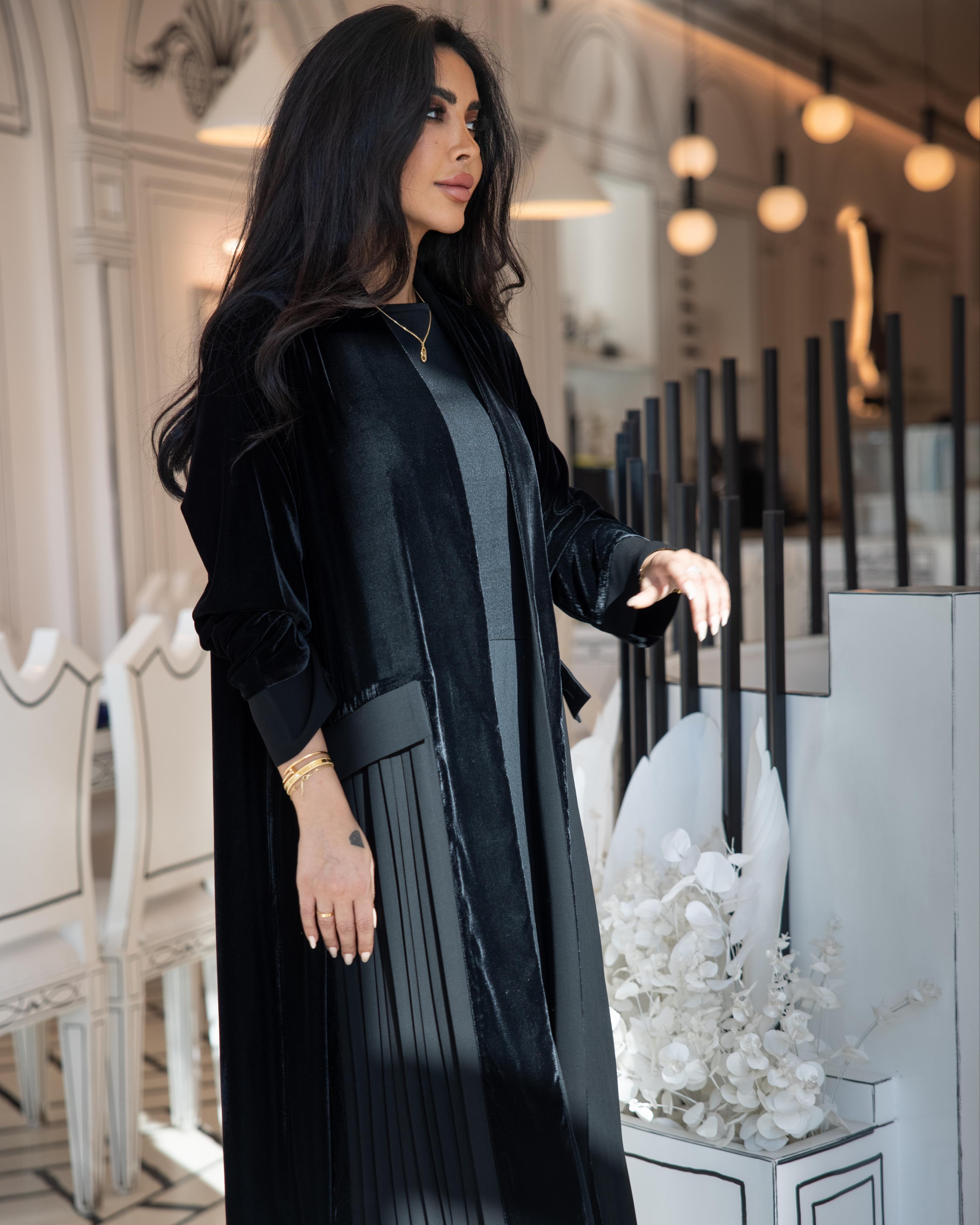 Black velvet abaya C:6359BLACK