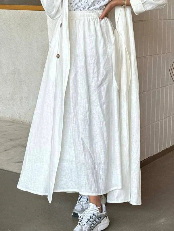 White Linen Skirt SL1578 White