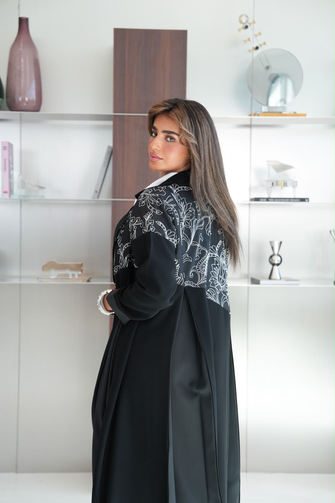 Black crepe abaya with embroidery.C:6793