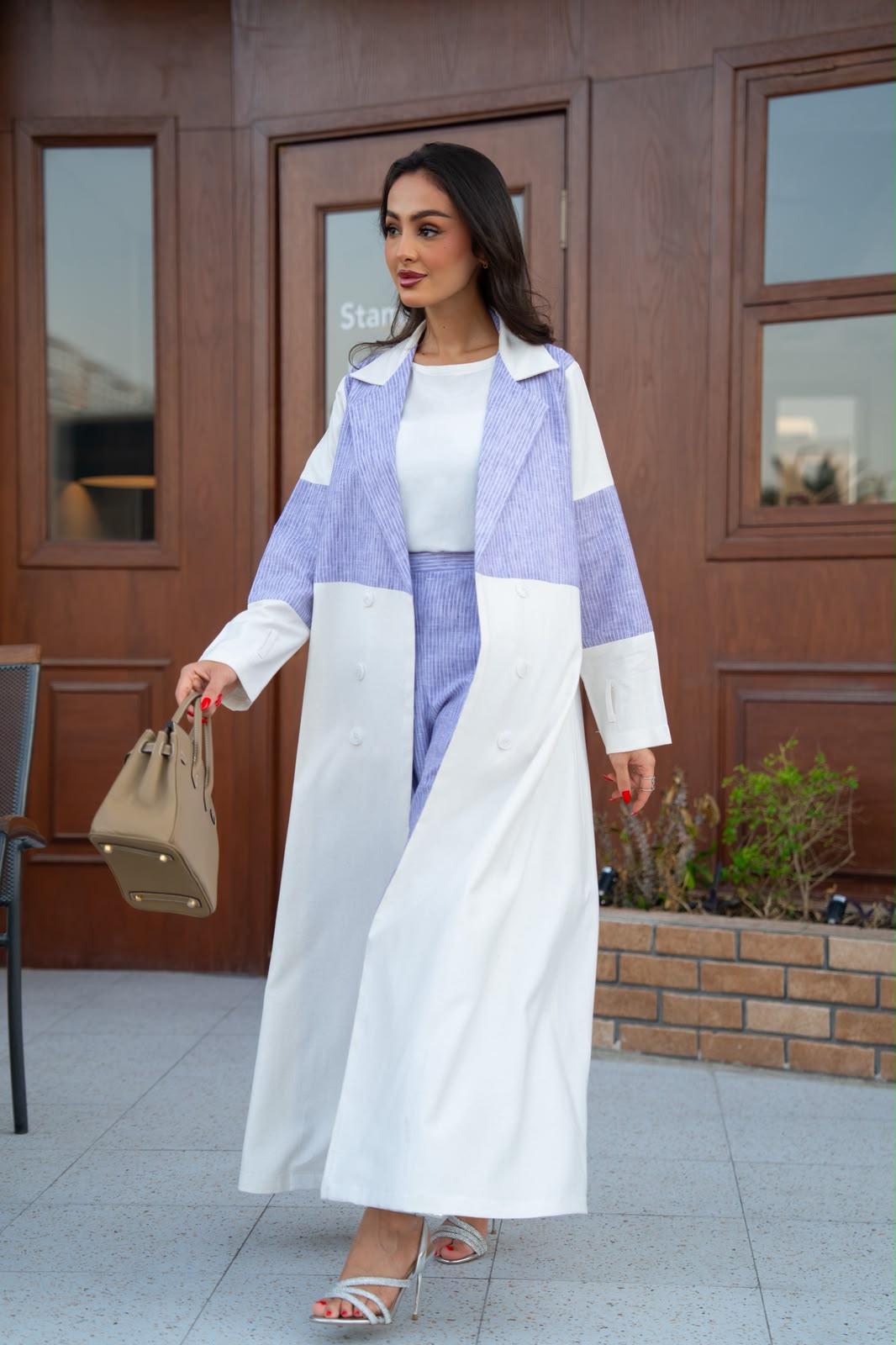 Linen blazer abaya with crepe.C:6817