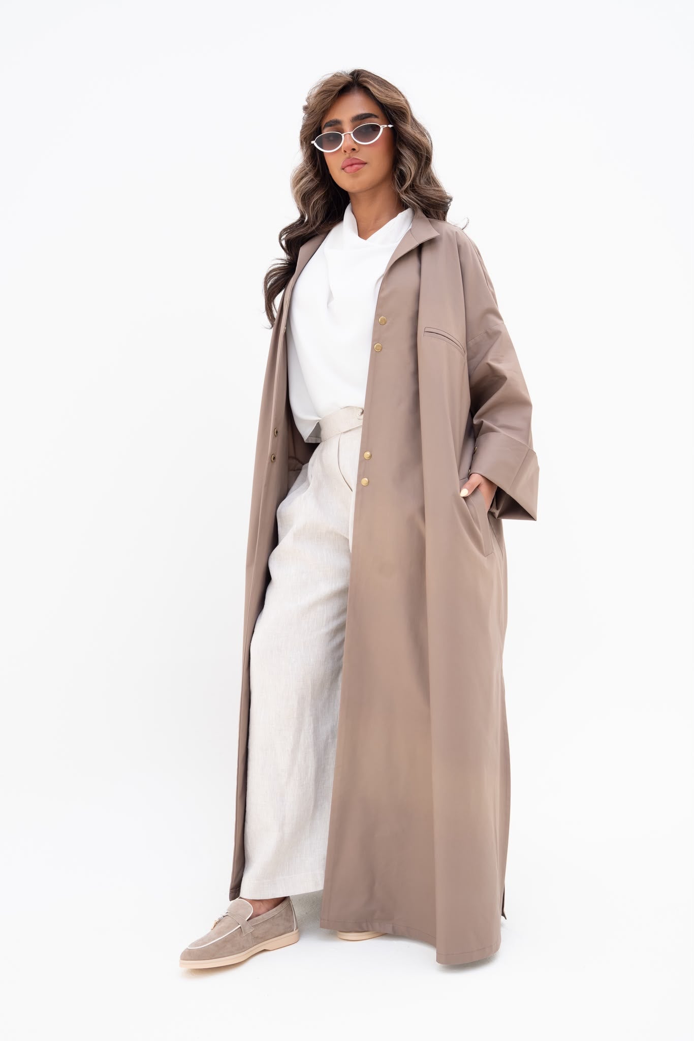 Beige crepe abaya, free size. C:6809