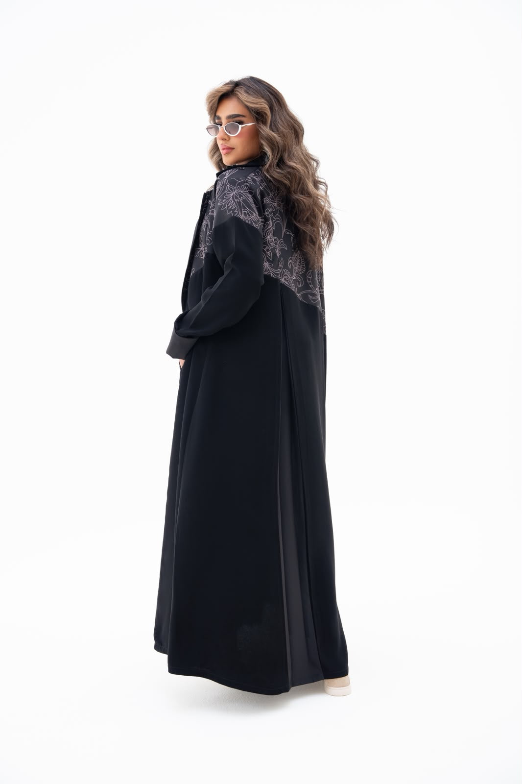 Black crepe abaya with embroidery.C:6793