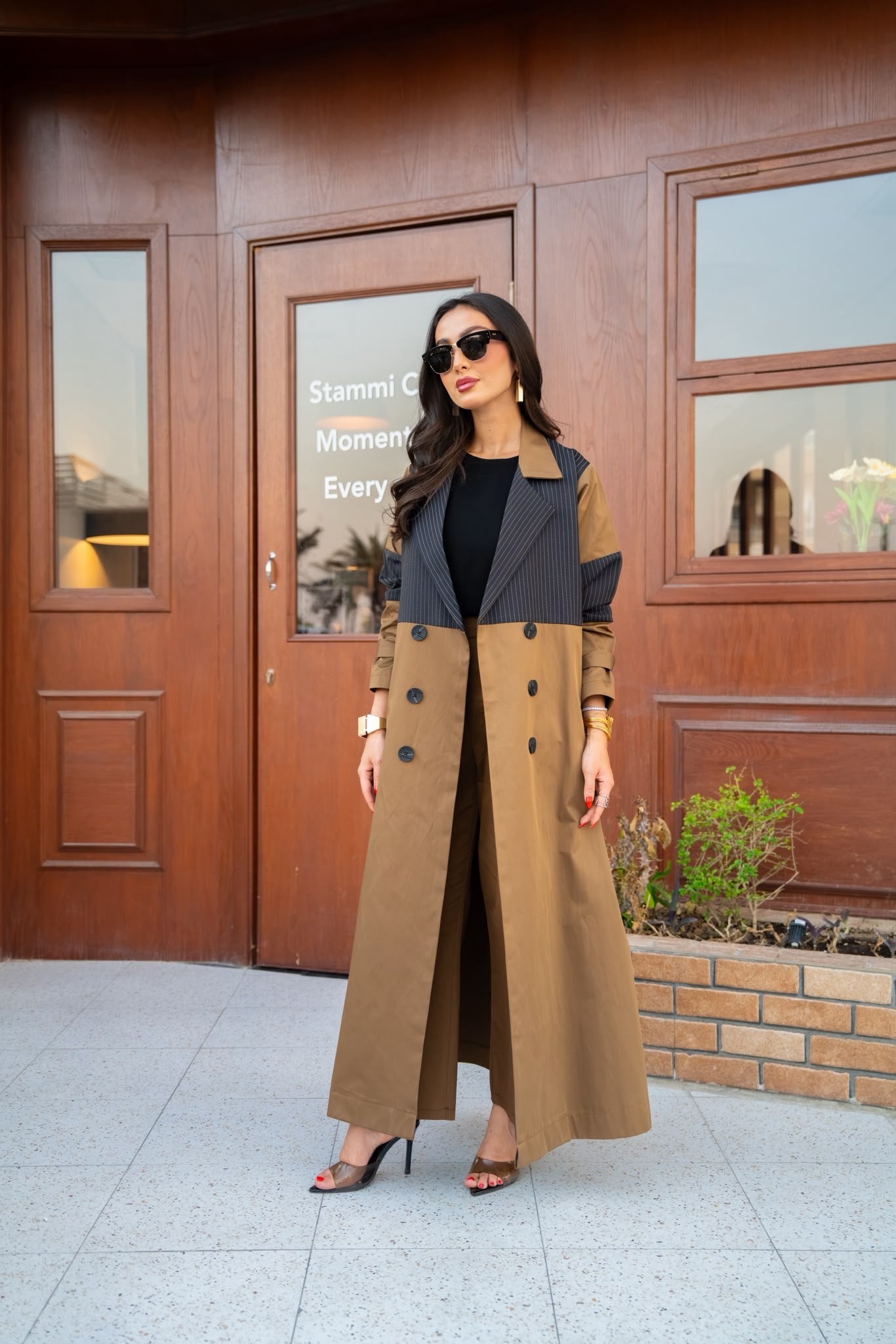 Camel-colored trench coat.C:6817