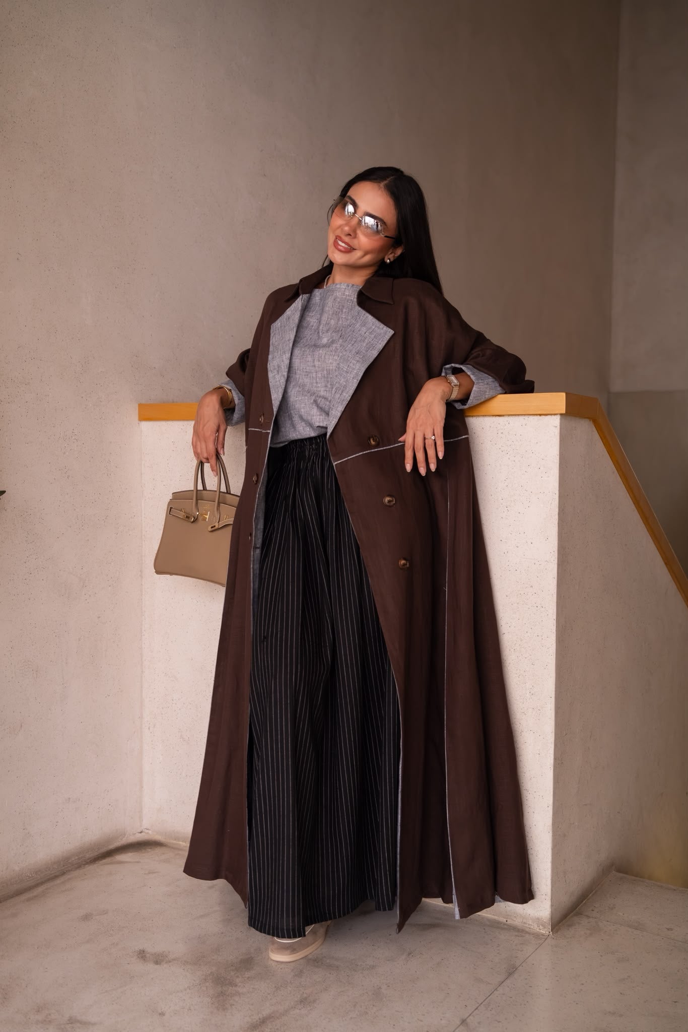 A brown linen abaya.C:6825