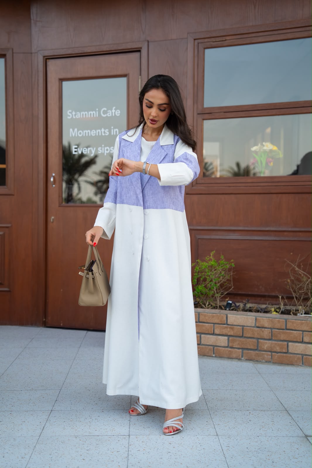 Linen blazer abaya with crepe.C:6817