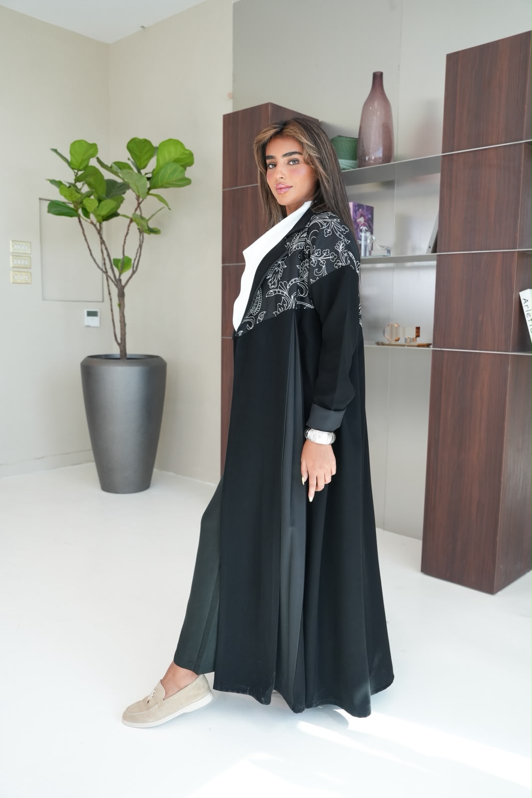 Black crepe abaya with embroidery.C:6793