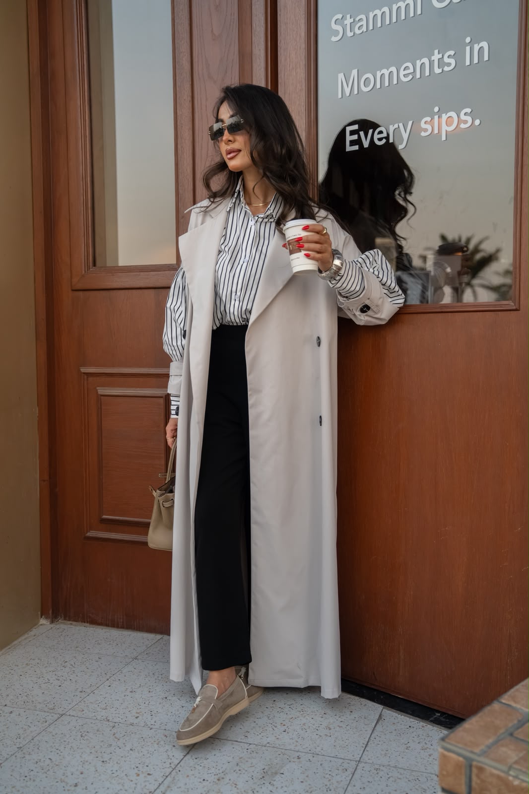 Light beige cotton trench coat.C:6816