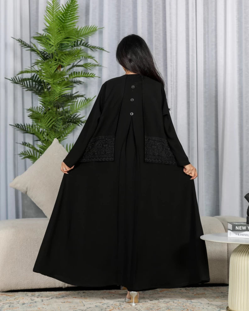 ABAYA CREPE WITH EMBROIDERY WITH HANDMADE BEAT C:6442